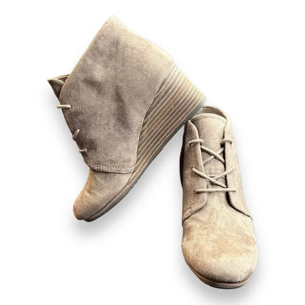 Dr‎ Scholls Boots Womens 7 M Dakota Casual Lace Up Wedge Ankle Bootie Biege